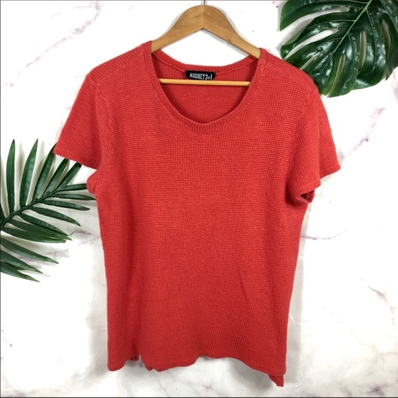 AUDRY 3+1 Rusty Orange Teaxured Short Sleeve Top - Picture 1 of 5